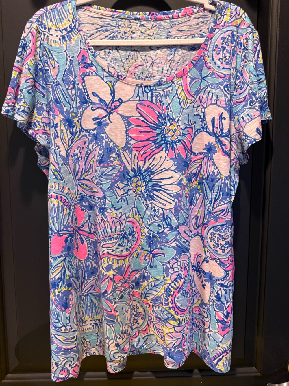 Lilly Pulitzer Blue Pink Floral Short Sleeve Tee